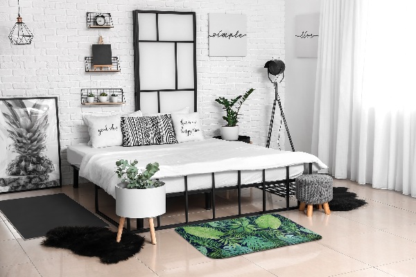 Tapis Feuilles tropicales vertes sur fond sombre