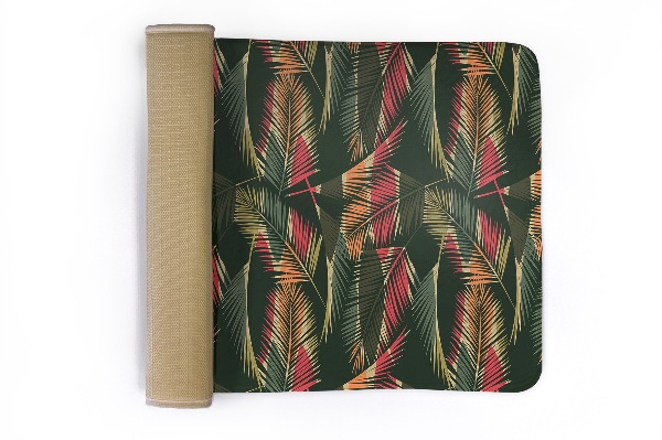 Tapis Feuilles de palmier colorées sur fond sombre
