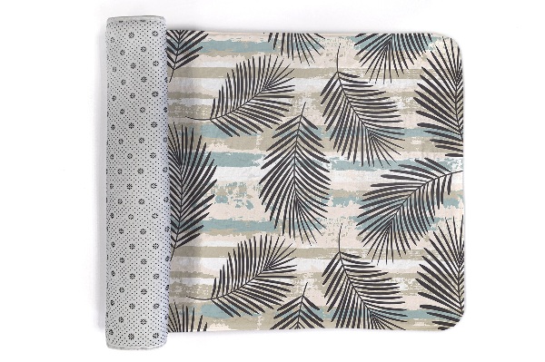 Tapis Feuilles de palmier sur fond rayé