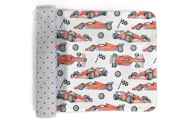 Tapis Voitures de course rouges avec drapeaux