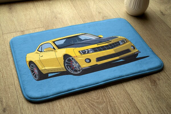 Tapis Voiture de sport jaune sur fond bleu