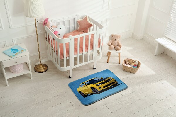 Tapis Voiture de sport jaune sur fond bleu