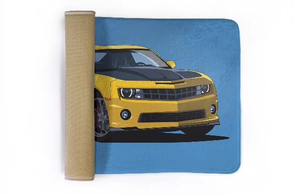 Tapis Voiture de sport jaune sur fond bleu