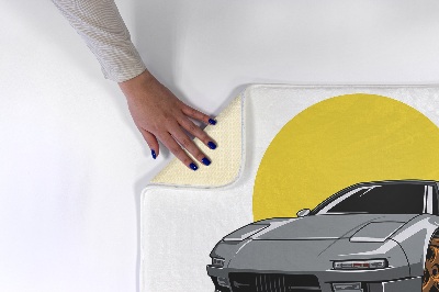 Tapis Voiture sur fond de soleil jaune