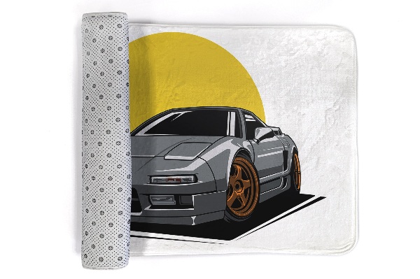 Tapis Voiture sur fond de soleil jaune