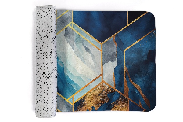 Tapis Motif géométrique aux accents bleus et dorés
