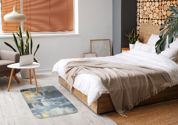 Petit tapis Taches abstraites dans les tons de bleu et d'or