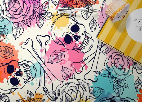 Tapis vinyle Crânes et roses