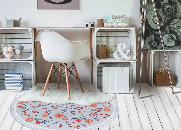 Tapis vinyle rond fleur rurale