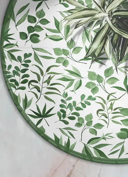 Tapis vinyl rond petites feuilles
