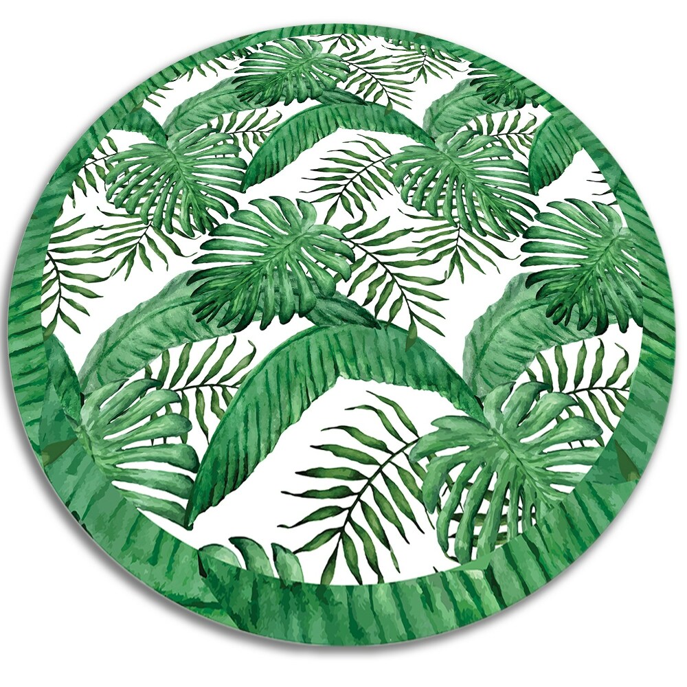 Tapis Rond 3D De Salon Feuilles De Plantes Tropicales Tapis Ronds