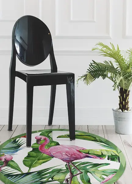 Tapis vinyl rond flamants
