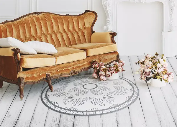 Tapis en vinyle rond fleurs en pointillé