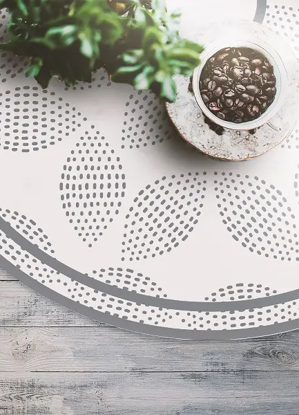 Tapis en vinyle rond fleurs en pointillé