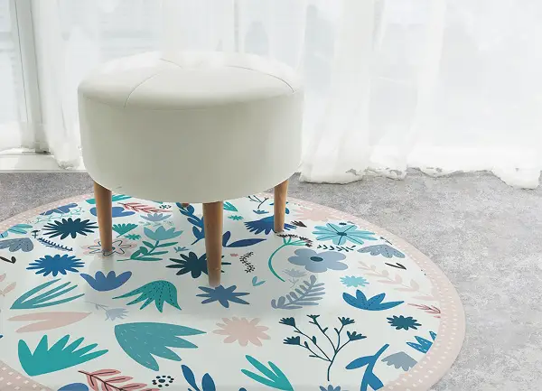Tapis vinyle rond fleurs de pré