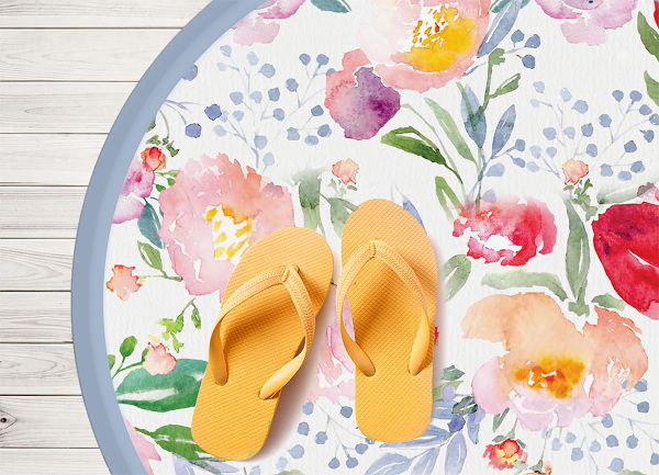 Tapis en vinyle rond Fleurs aquarelles