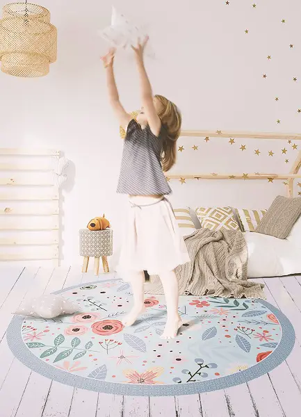 Tapis vinyl rond fleurs de pré