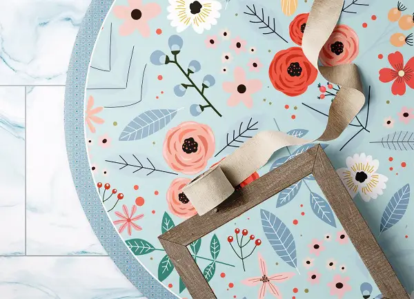 Tapis vinyl rond fleurs de pré
