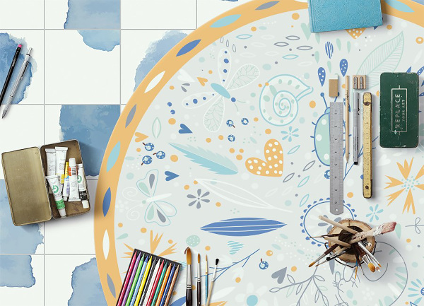 Tapis vinyl rond Motifs de pré