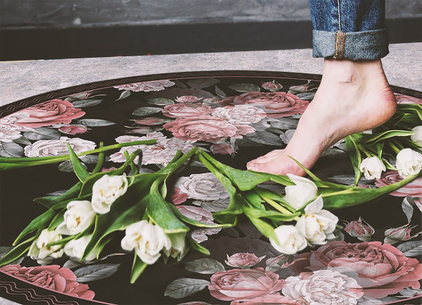 Tapis vinyl rond Des roses