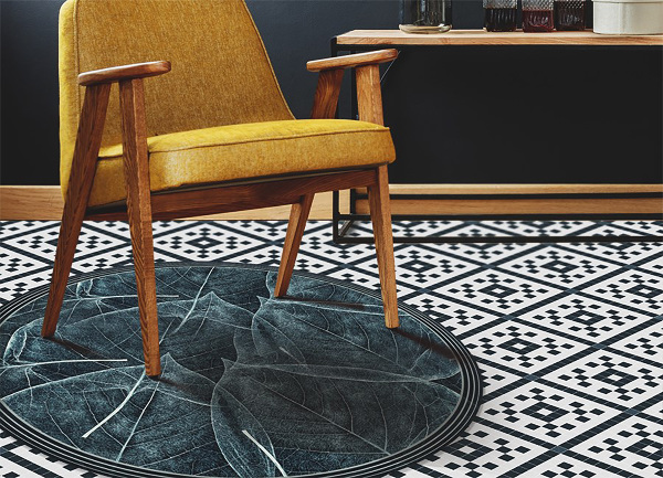 Tapis vinyle rond feuille