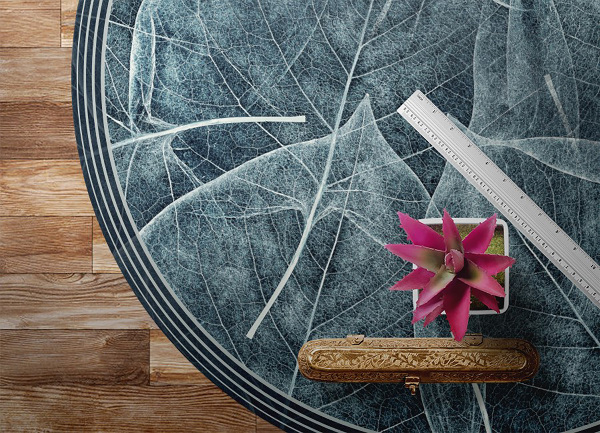 Tapis vinyle rond feuille