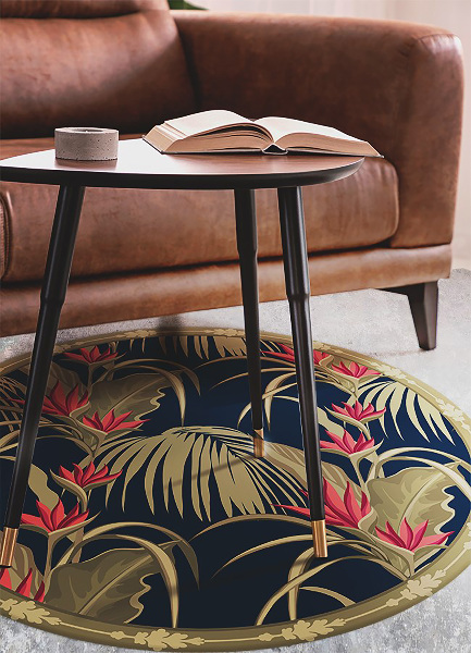 Tapis en vinyle rond végétation exotique