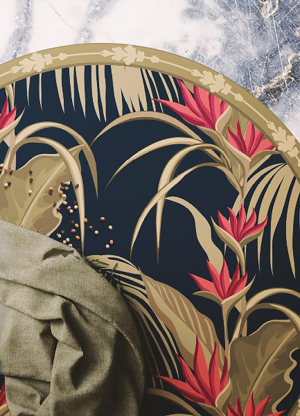 Tapis en vinyle rond végétation exotique