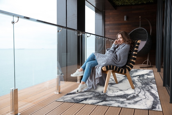 Tapis terrasse Marbre noir et blanc