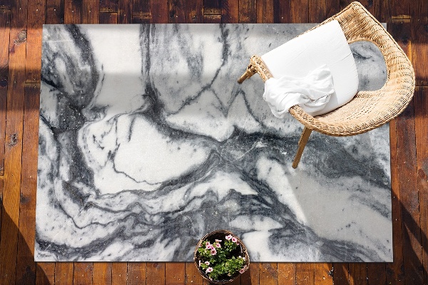 Tapis terrasse Marbre noir et blanc