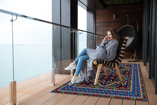 Tapis exterieur terrasse Fleurs rétro géométriques