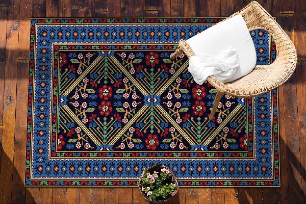 Tapis exterieur terrasse Fleurs rétro géométriques