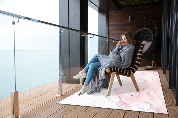 Tapis terrasse Marbre blanc et rose
