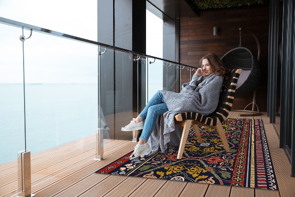 Tapis exterieur terrasse Motif de boho floral