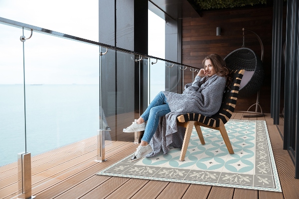 Tapis extérieur terrasse Tuiles et roues