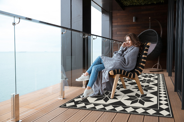 Tapis extérieur terrasse Étoiles noires et blanches