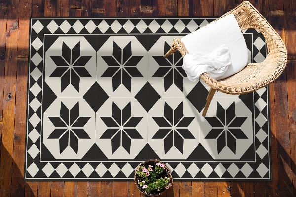 Tapis extérieur terrasse Étoiles noires et blanches