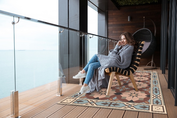 Tapis exterieur terrasse Tuiles géométriques
