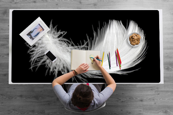 Sous main de bureau plume blanche