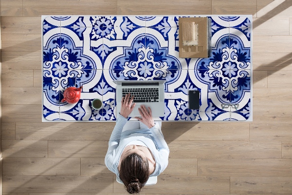 Sous-main bureau Tuiles bleues