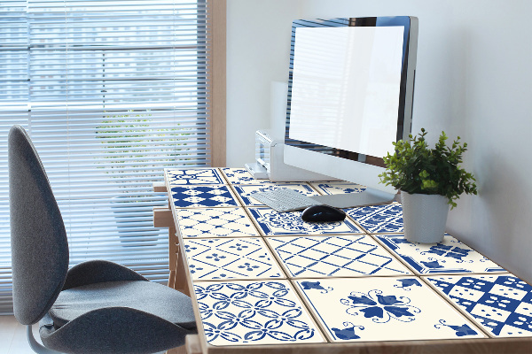 Sous-main bureau Tuiles bleues