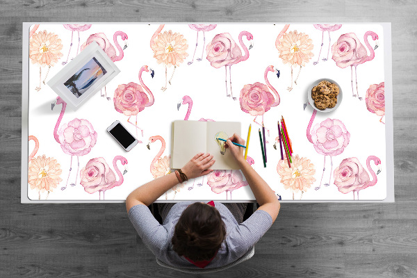 Protège bureau Flamants et fleurs