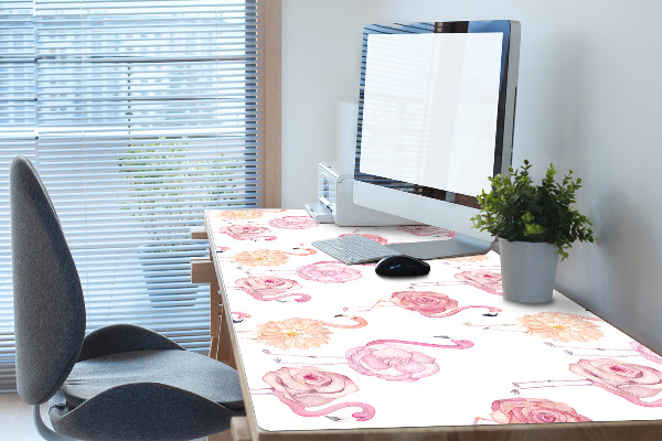 Protège bureau Flamants et fleurs