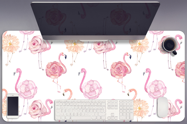Protège bureau Flamants et fleurs