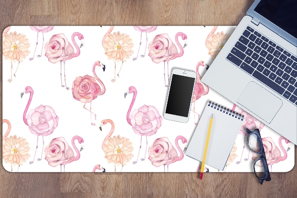 Protège bureau Flamants et fleurs