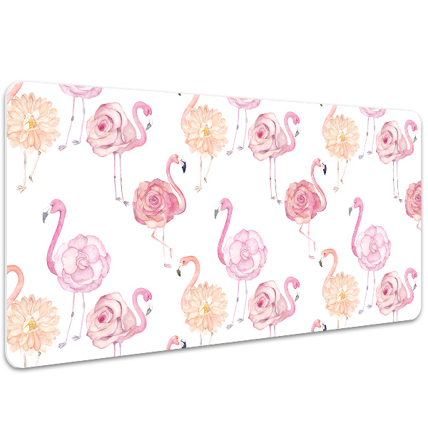 Protège bureau Flamants et fleurs