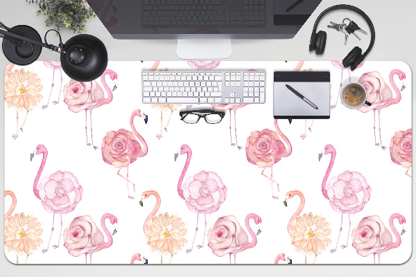 Protège bureau Flamants et fleurs