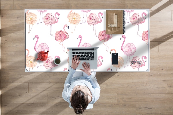 Protège bureau Flamants et fleurs