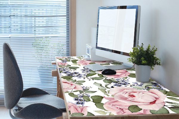 Sous main de bureau Roses aquarelles
