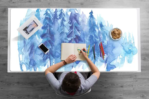 Sous-main bureau Forêt d'hiver aquarelle